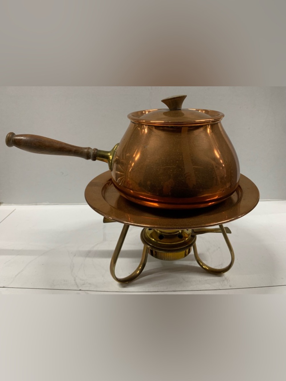 Copper Finish Fondue Pot with Wooden Handle